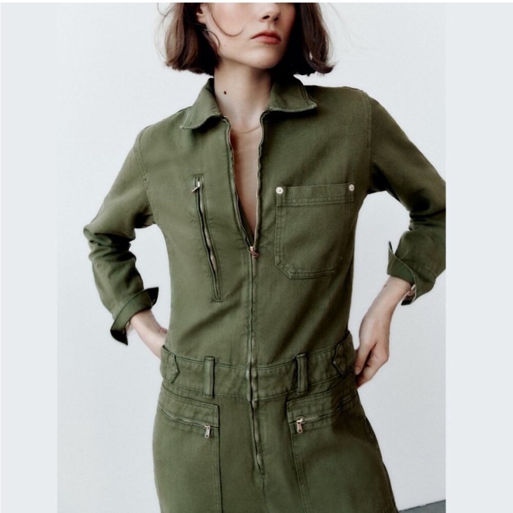 Zara Olive Green Women's Utility Jumpsuit